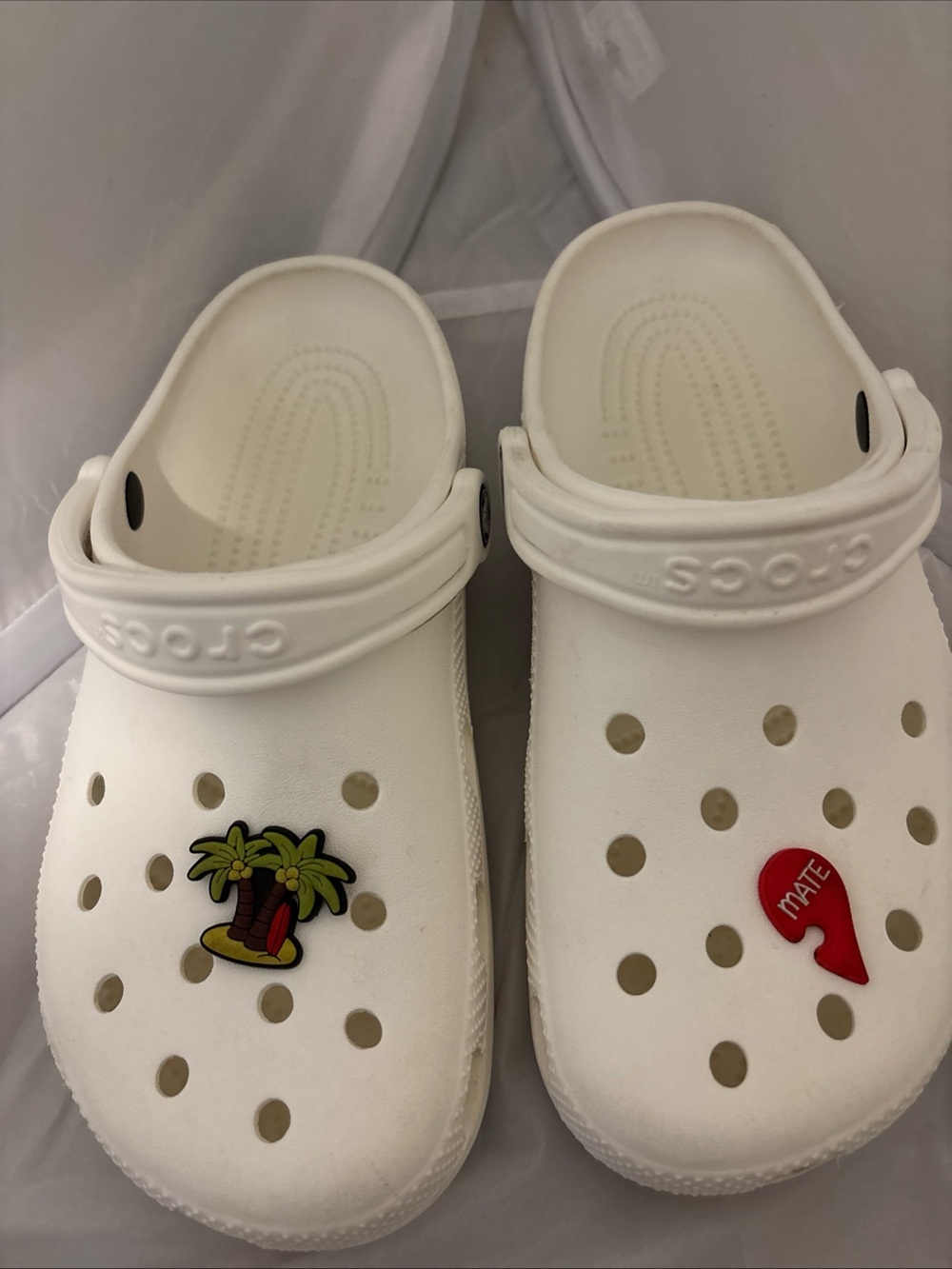 Crocs white with fun charms
